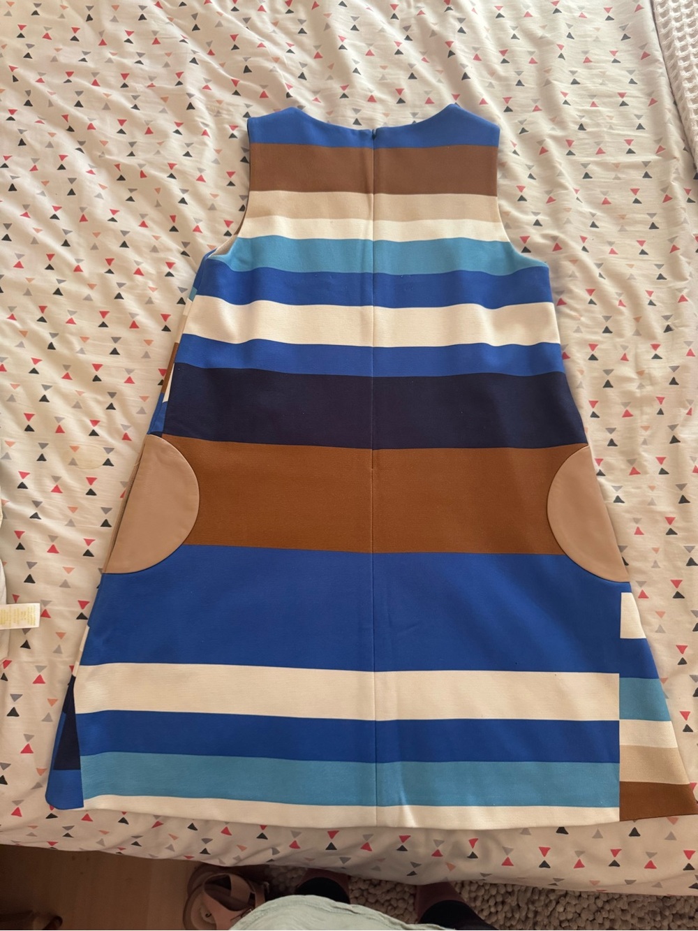 Lisa Perry Blue, Brown & Cream Striped Sleeveless Dress
